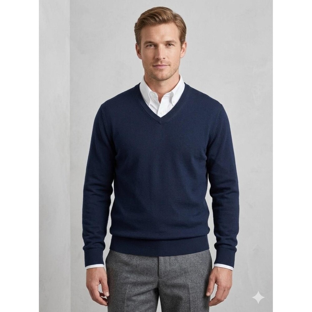 Brooks Brothers Sweater Mens XL Blue Silk Cotton V Neck Pullover Lightweight